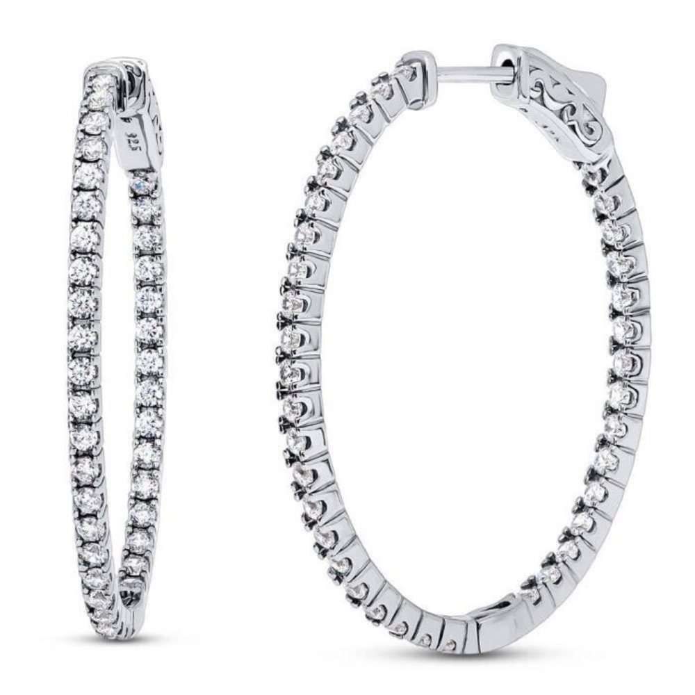 Kenneth Jay Lane CZ Inside-Out 50mm Hoop Earrings - Picture 2 of 4